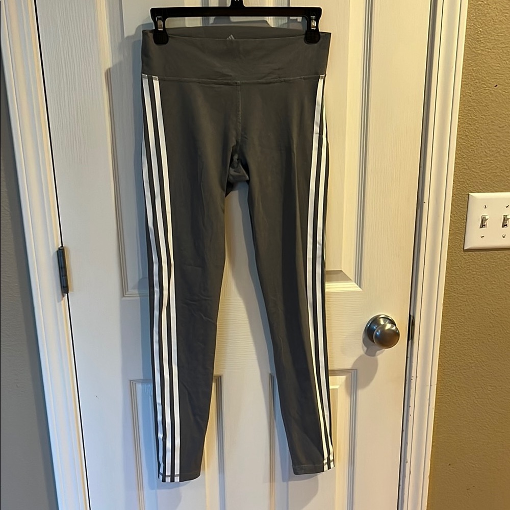 Adidas Gray Leggings with White Stripes